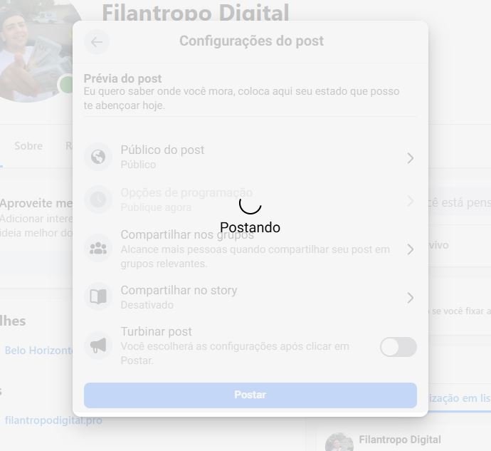 Postagem automática sendo publicada no Facebook